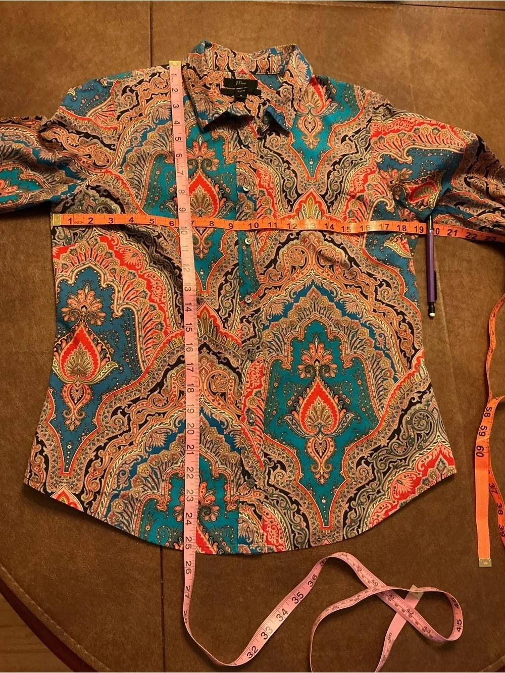 J.Crew Women’s Paisley Print Button-Up Colorful Shirt Aqua Green Red Sz 8 Cotto